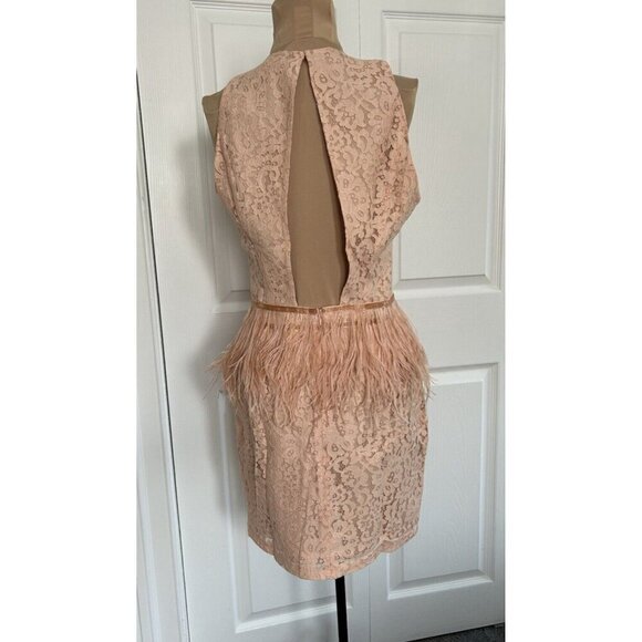 ENDLESS ROSE Sleeveless Lace Sheath Open Back Feather Waist Mini Dress Peach S - Picture 3 of 11